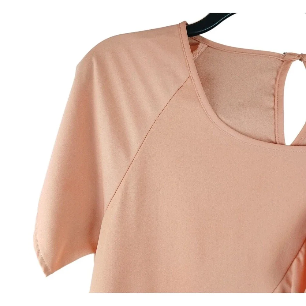 Shilla Womens Play Short Sleeve Round Neck Ruffle Blouse Orange Size XS/S Peach